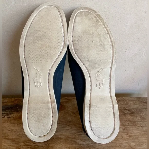 RALPH LAUREN POLO Vtg 80s Nautical Blue White Crest Loafer Deck Shoes 8.5AA Nice